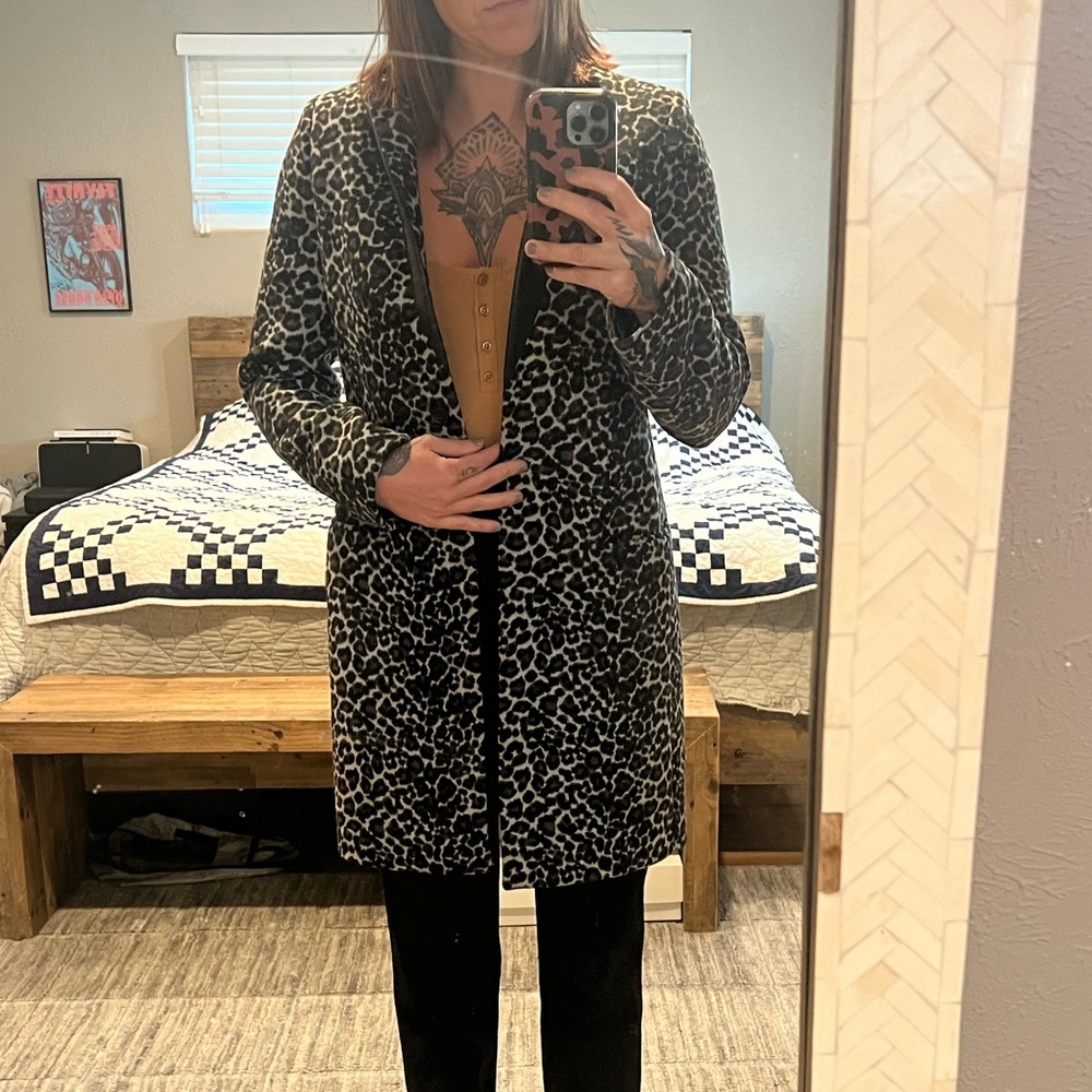 All Saintsts Leopard Print coat with leather detail.